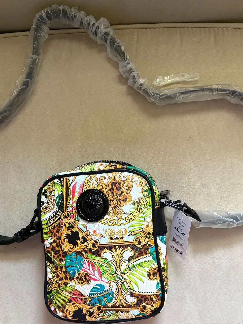 Aldo Baroque Tropical Print Crossbody Bag - Gold, Green, Teal, Pink, Black